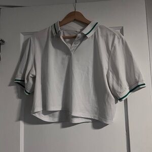 Aerie White Crop Top with Green Trim